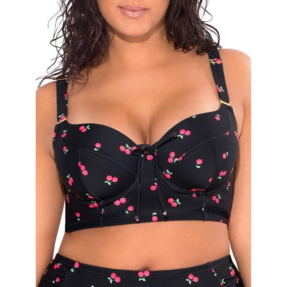 🆕Women’s Sweet Cherry Plus-Size Long Lined Underwire Bikini Top Nylon Swimwear